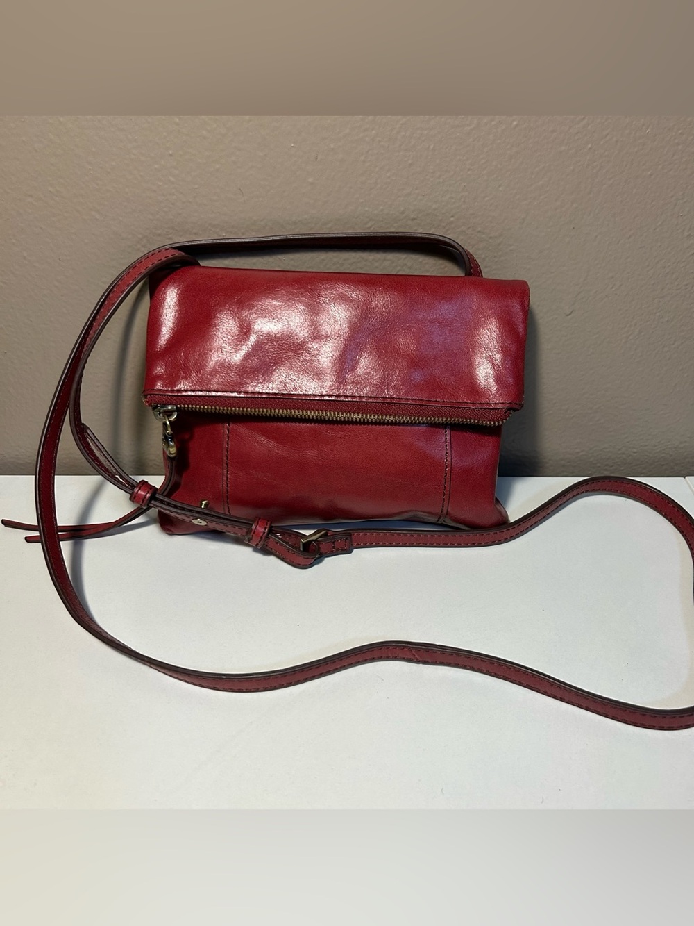 Hobo International Red Burgundy Leather Flap Crossbody Adjustable